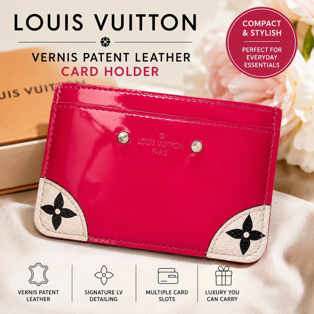 Louis Vuitton Vernis Patent Leather Card Holder Pink Trunk Detail M61508